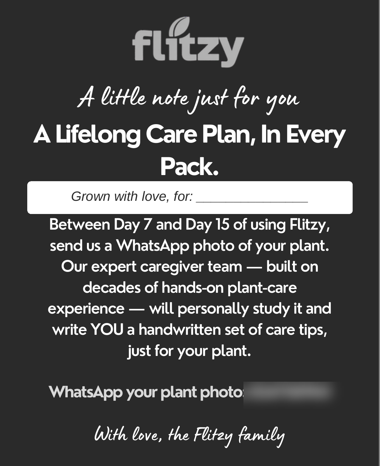 The personalised care card that ships inside every Flitzy pack